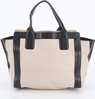 Chlo&eacute; Beige Black Leather Handbag Shoulder Bag Tote Bag (Pre-Owned)