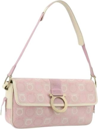 Ferragamo Pre-owned Shoulder Bags, female, Pink, Size: ONE SIZE Pre-owned Canvas Shoulder Bag