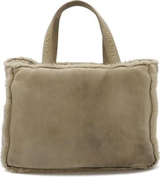 Chanel Mouton Light Beige Suede Leather Handbag Shoulder Bag Tote Bag (Pre-Owned)