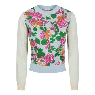 Kenzo Round-neck Knitwear, female, Multicolor, Size: XS Floral Embellished Sweater