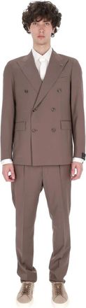Tagliatore Vesuvio Double-Breasted Suit - Heren - Business pakken - Bruin - M - Wol - Kostuums
