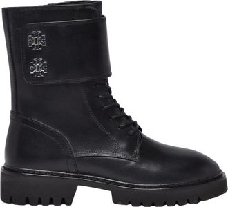 Tory Burch Turnlock Lug Boot - Dames - Veterlaarzen - Zwart - 38 EU - Leer - Schoenen