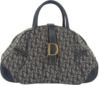 Dior Vintage Saddle Bowler Diorissimo Canvas Navy Canvas Handbag (Pre-Owned)