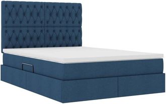 vidaXL Bed with LED Strip Lights with Storage Blue 140 x 190 cm Fabric vidaXL