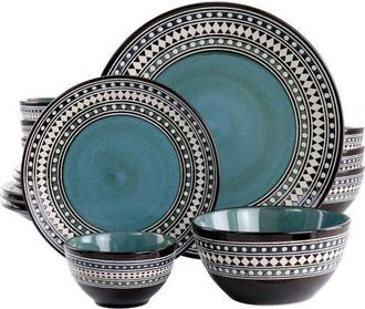 Elama Blue Sage 16 Piece Double Bowl Stoneware Dinnerware Set at Nordstrom
