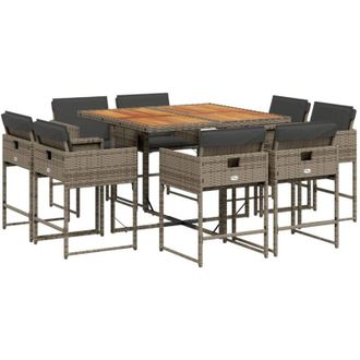 vidaXL Vidaxl - Set Comedor Jard&iacute;n 9 Pzas Y Cojines Rat&aacute;n Sint&eacute;tico Gris