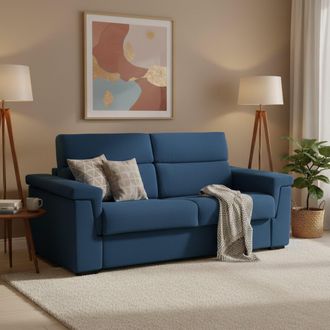 Dmora Dmora - Sof&aacute; Cama 3 Plazas Benedetto, Sof&aacute; Convertible Para Sal&oacute;n, Acolchado, Desenfundable, Calidad 100% Made In Italy, 225x95 H100 Cm, Azul