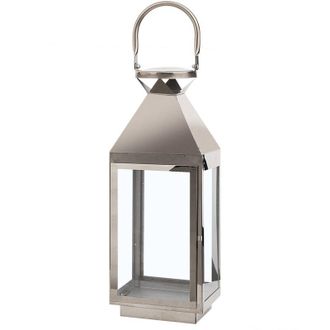 Beliani Farolillo De Metal Plateado 40 Cm Acero Inoxidable Portavelas Columna Industrial Moderno Bali