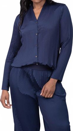 Nic+Zoe Crinkle Crepe Shirt Top In Dark Indigo