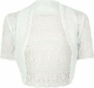 Purple Hanger New Ladies Knitted Short Sleeve Bolero Shrug Womens Crochet Pattern Top White Size 12 - 14