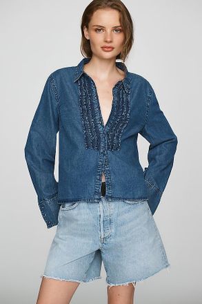 Pilcro 100% Cotton Denim Ruffled Buttondown Shirt