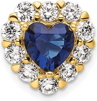 Diamond2Deal 14k Yellow Gold 1 Ct Lab Grown Diamond and Lab Created Blue Sapphire Heart Halo Chain Slide Pendant