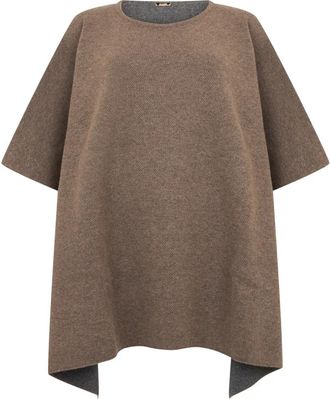 Moorer Gebreide Poncho met Ronde Hals - Dames - Tunieken - Bruin - XS - Kasjmier - Overhemden