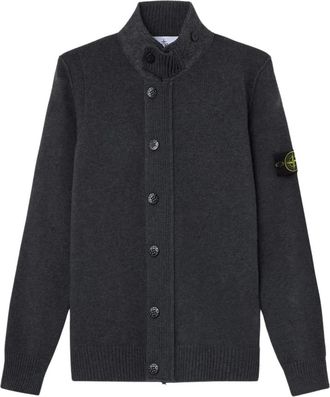 Stone Island Truien & Vesten, Heren, Grijs, M, Wol, Geknoopte trui met viltdetails