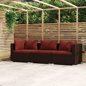 vidaXL Sof&aacute; De Jard&iacute;n De 3 Salones Con Almohadas Mimbre Pe Brown