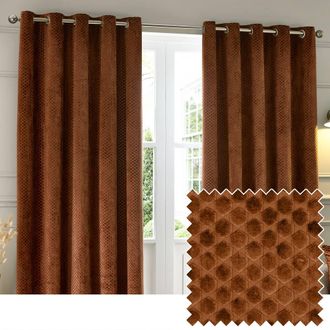 Riva Paoletti Neptune Fully Lined Velvet Eyelet Curtain Pair in Copper | Size: 229 cm width x 229 cm drop