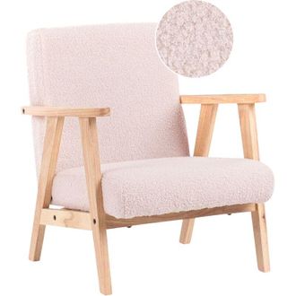 Beliani Sill&oacute;n Infantil Silla Tapizada De Boucl&eacute; Para Ni&ntilde;os Patas De Madera Rosa Pastel Linde