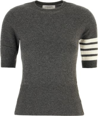 Thom Browne Stijlvolle Gebreide Collectie - Dames - Ronde hals truien - Grijs - L - Wol - Truien & Vesten