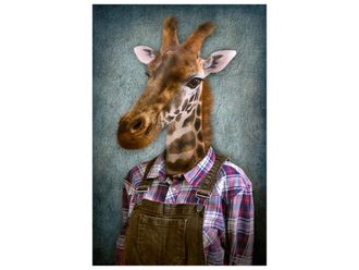 Schubiger M&ouml;bel Digitaldruck auf Glas Giraffe mit Latzhose