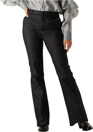 Minus Zwarte Flared Denim Jeans - Dames - Wijde Broeken - Zwart - L - Denim - Broeken