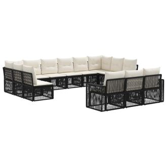 vidaXL Conjunto De Sof&aacute;s De Jard&iacute;n 13 Pcs Negro Y Blanco Crema Vidaxl