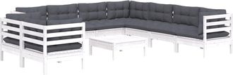 vidaXL Vidaxl - Set Divani Da Giardino 10 Pz Con Cuscini Bianchi Legno Di Pino