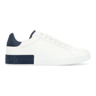Dolce & Gabbana Sneakers, male, White, 7 1/2 UK, Leather Trainers with Contrasting Heel Insert
