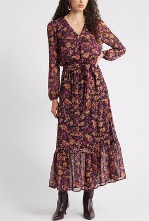 Chelsea28 Long Sleeve Faux Wrap Dress in Purple Courtney Floral at Nordstrom Rack, Size Xx-Small