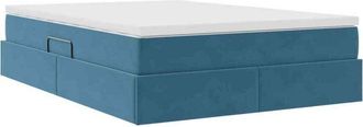 vidaXL Storage Bed with Mattress Dark Blue 140 x 200 cm Velvet vidaXL