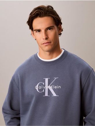 Calvin Klein Jeans Calvin Klein Mens Monologo Fleece Sweatshirt - Blue - 2XL