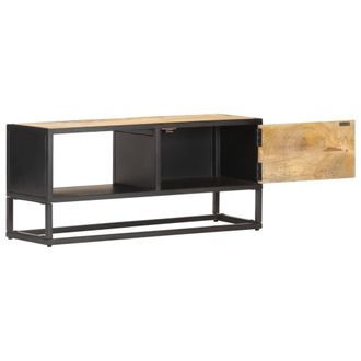 Berkfield Home TV Cabinet with Carved Door 90x30x40 cm Rough Mango Wood in Brown | Size: 90 x 30 x 40 cm