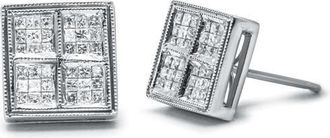 House of Brilliance 14K White Gold 1/2 Cttw Princess Diamond Composite Box Milgrain Stud Earrings at Nordstrom