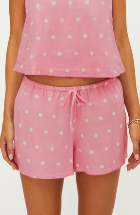 Beach Riot Birkley Polka Dot Cotton & Linen Cover-Up Shorts in Pink /White Polka Dots at Nordstrom, Size X-Small