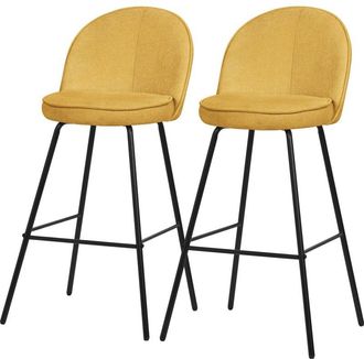 ML Design Ml-design 2x Taburetes De Bar Mostaza Con Tapizado De Tela, 75cm Altura, Sillas Con Estructura Met&aacute;lica, Asientos De Cocina Con Respaldo Y Reposap&iacute;es,