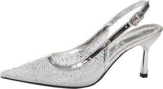 Generic Women Rhinestone Mesh High Heel Pumps Sexy Spaghetti Pointed Toe Wedding Dress Shoes Silver