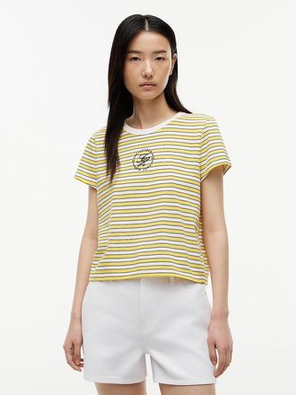 Tommy Hilfiger Womens Nautical Script Monogram Striped T-Shirt - Star Fruit Yellow - XXL