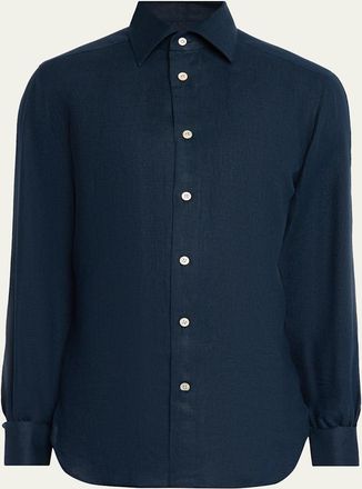 Kiton Mens Linen Button-Down Shirt