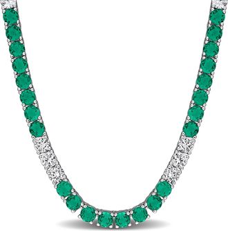 Mimi & Max 30 1/4 CT TGW Created Pink Sapphire Created White Sapphire Necklace Yellow Silver