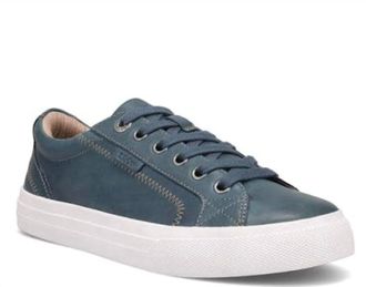 Taos Womens Plim Soul Lux Leather Sneaker In Petrol Blue