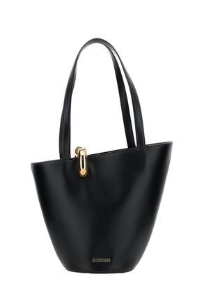 Jacquemus Asymmetrical Black Leather Bucket Bag with Gold-tone Hardware