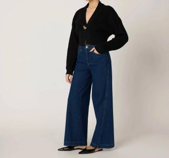 Cleobella Heart V-Neck Sweater Cardigan In Black