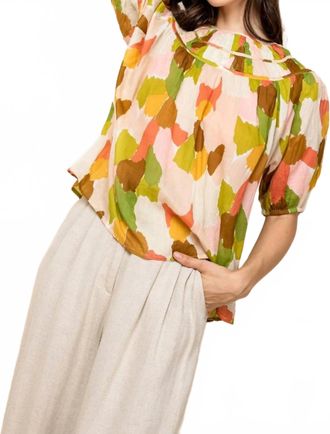 THML Clothing Krista Abstract Multi Color Short Sleeve Top In Olive
