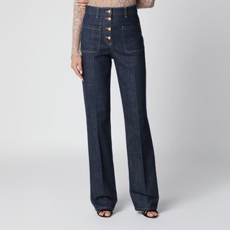 Valentino Cotton denim pants with logo buttons, medium blue
