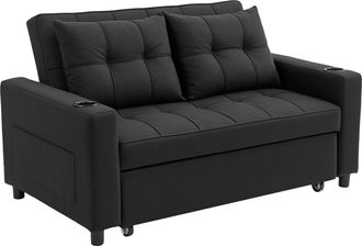 HOMCOM 2 Seater Pull Out Sofa Bed with Pockets for Living Room Black | TJ Hughes