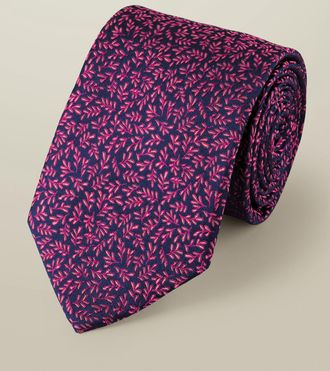 CHARLES TYRWHITT Floral Silk Tie - French Blue & Pink Size OSFA by Charles Tyrwhitt