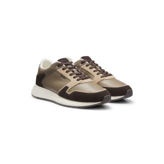 BOSS Leather running-style sneakers with suede trim