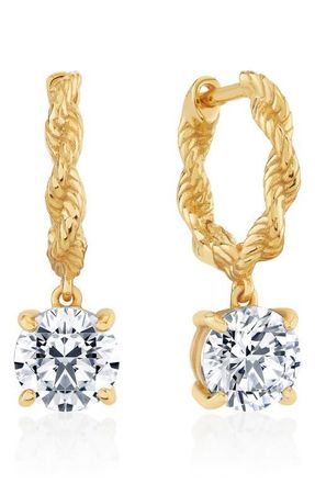 Crislu Brilliant Cut Cubic Zirconia Drop Twisted Huggie Hoop Earrings in 18Kt Yellow Gold /Clear Stone at Nordstrom