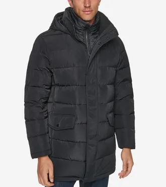 Cole Haan Mens Down Puffer Coat with Interior Bib - Black Size Medium