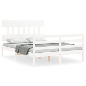 Berkfield Home Bed Frame with Headboard White 140x190 cm Solid Wood