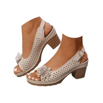 Generic Wedge Sandals for Women Summer Open Toe Low Chunky Heeled Ankle Strap Flower Shoes with Arch Support Dressy Breathable Wide Fit Low Heeled Sandal Fash